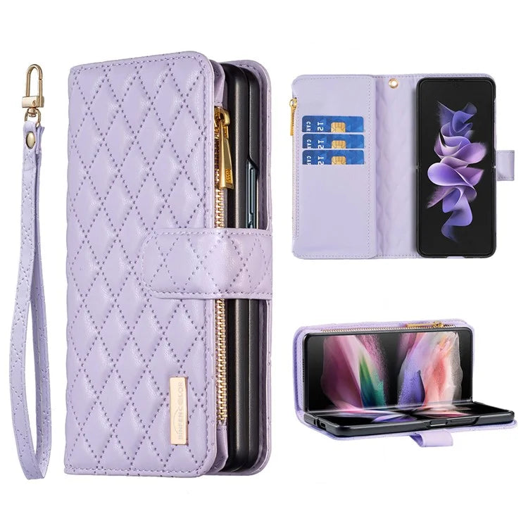 BINFEN COLOR For Samsung Galaxy Z Fold6 5G Case PU Leather Zipper Pocket Phone Cover