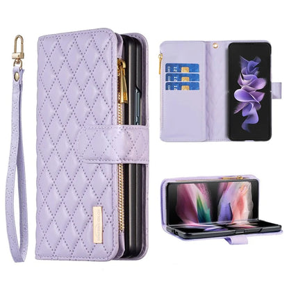 BINFEN COLOR For Samsung Galaxy Z Fold6 5G Case PU Leather Zipper Pocket Phone Cover