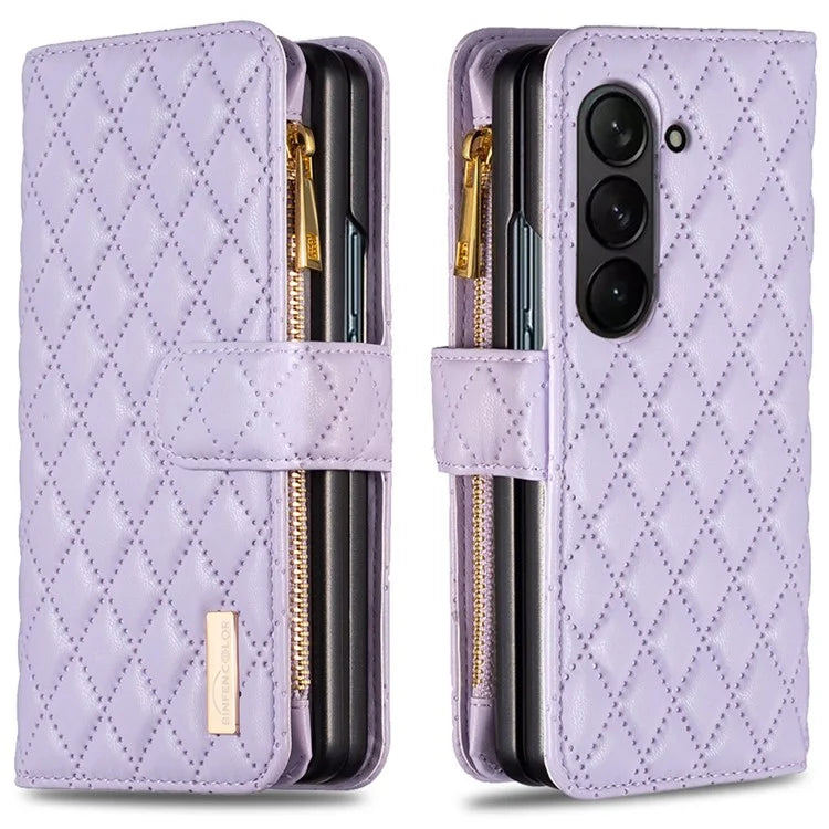 BINFEN COLOR For Samsung Galaxy Z Fold6 5G Case PU Leather Zipper Pocket Phone Cover