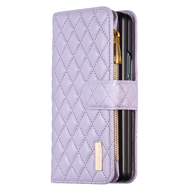BINFEN COLOR For Samsung Galaxy Z Fold6 5G Case PU Leather Zipper Pocket Phone Cover