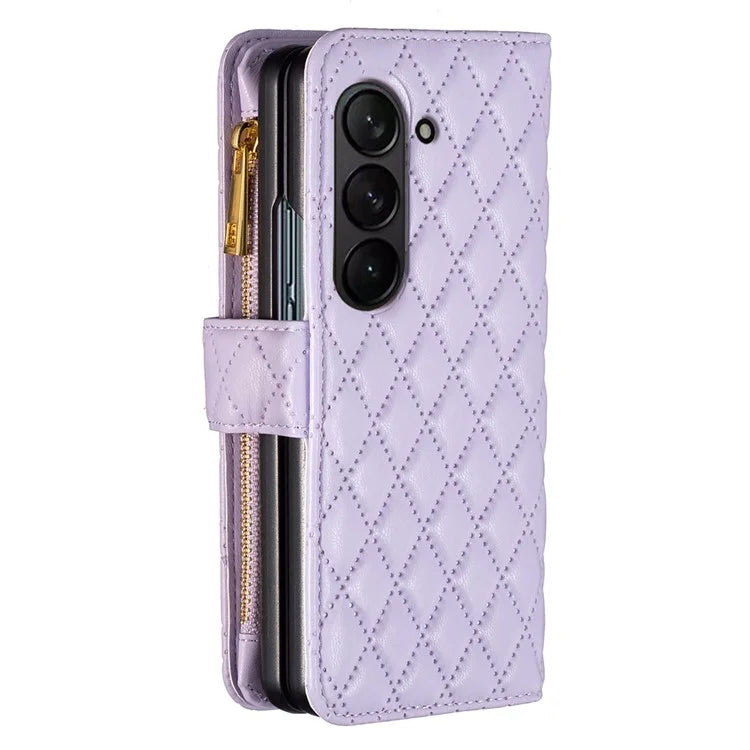 BINFEN COLOR For Samsung Galaxy Z Fold6 5G Case PU Leather Zipper Pocket Phone Cover