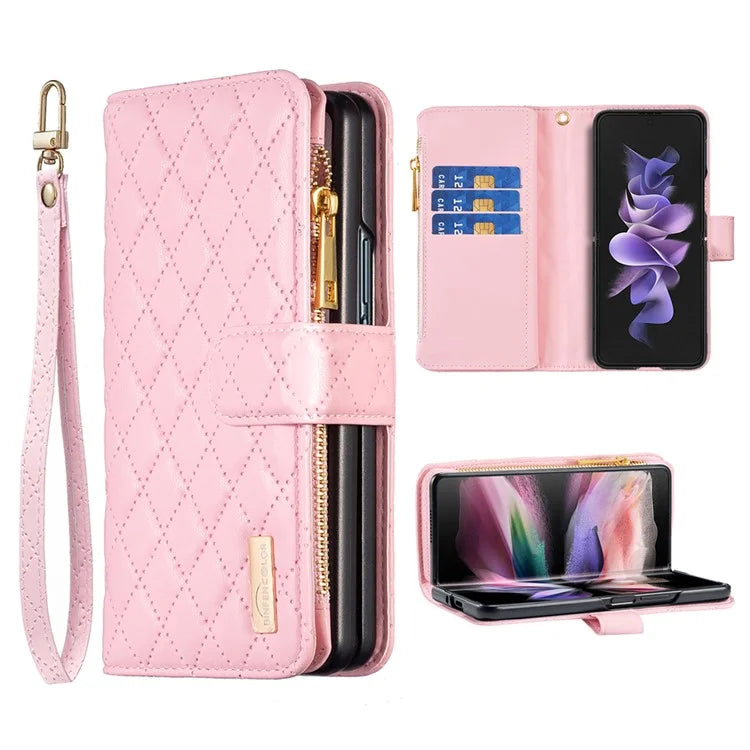 BINFEN COLOR For Samsung Galaxy Z Fold6 5G Case PU Leather Zipper Pocket Phone Cover