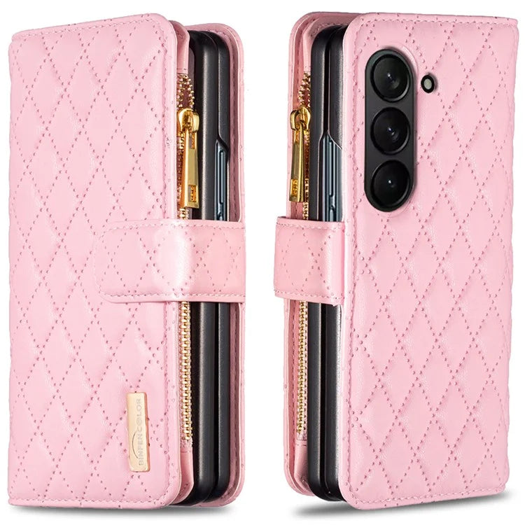 BINFEN COLOR For Samsung Galaxy Z Fold6 5G Case PU Leather Zipper Pocket Phone Cover