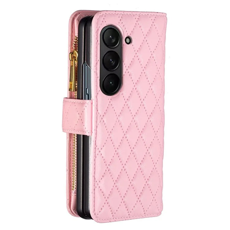 BINFEN COLOR For Samsung Galaxy Z Fold6 5G Case PU Leather Zipper Pocket Phone Cover