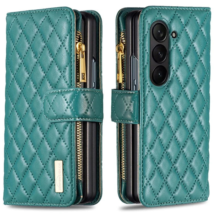 BINFEN COLOR For Samsung Galaxy Z Fold6 5G Case PU Leather Zipper Pocket Phone Cover