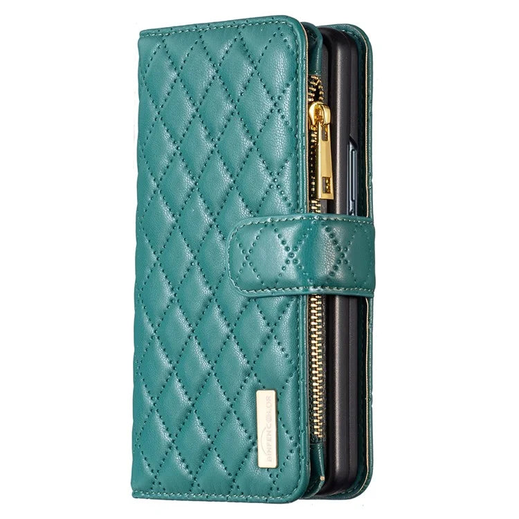 BINFEN COLOR For Samsung Galaxy Z Fold6 5G Case PU Leather Zipper Pocket Phone Cover