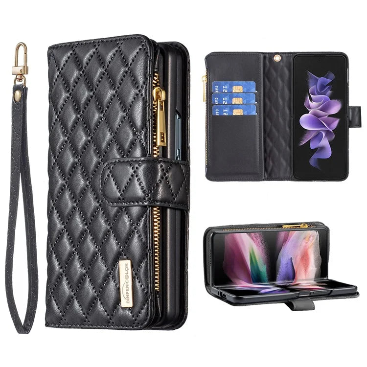 BINFEN COLOR For Samsung Galaxy Z Fold6 5G Case PU Leather Zipper Pocket Phone Cover