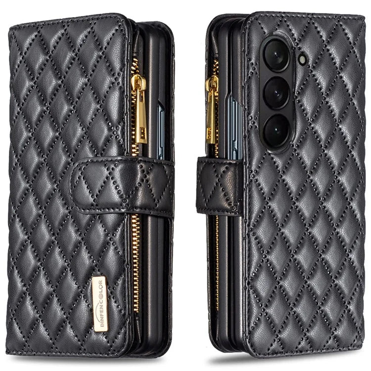 BINFEN COLOR For Samsung Galaxy Z Fold6 5G Case PU Leather Zipper Pocket Phone Cover