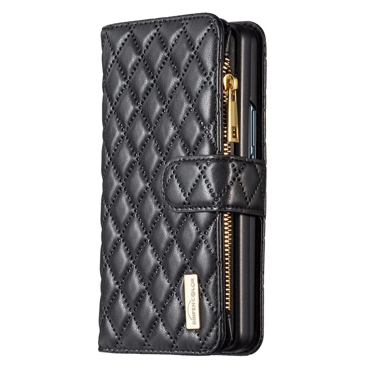 BINFEN COLOR For Samsung Galaxy Z Fold6 5G Case PU Leather Zipper Pocket Phone Cover