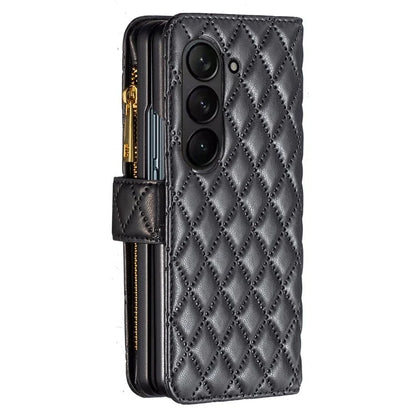 BINFEN COLOR For Samsung Galaxy Z Fold6 5G Case PU Leather Zipper Pocket Phone Cover