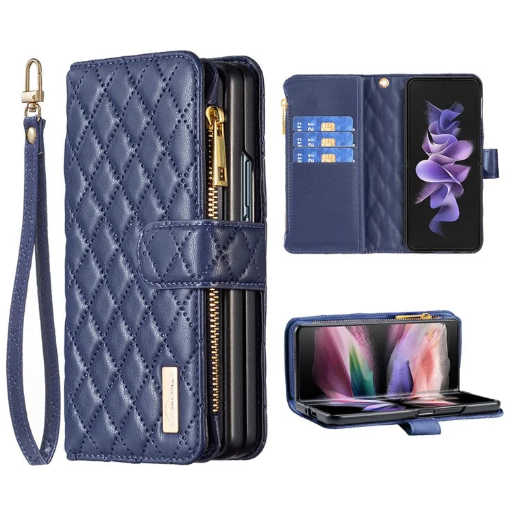 BINFEN COLOR For Samsung Galaxy Z Fold6 5G Case PU Leather Zipper Pocket Phone Cover