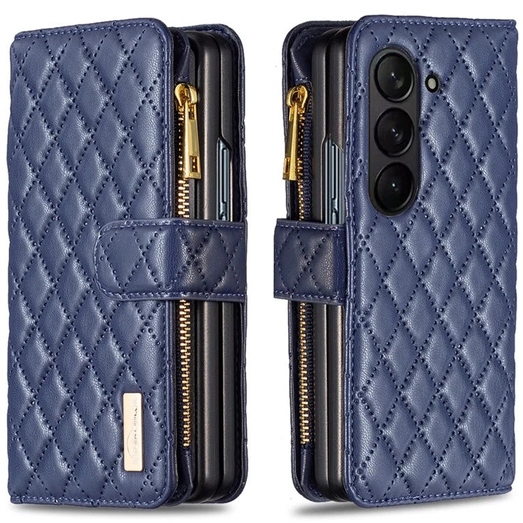 BINFEN COLOR For Samsung Galaxy Z Fold6 5G Case PU Leather Zipper Pocket Phone Cover