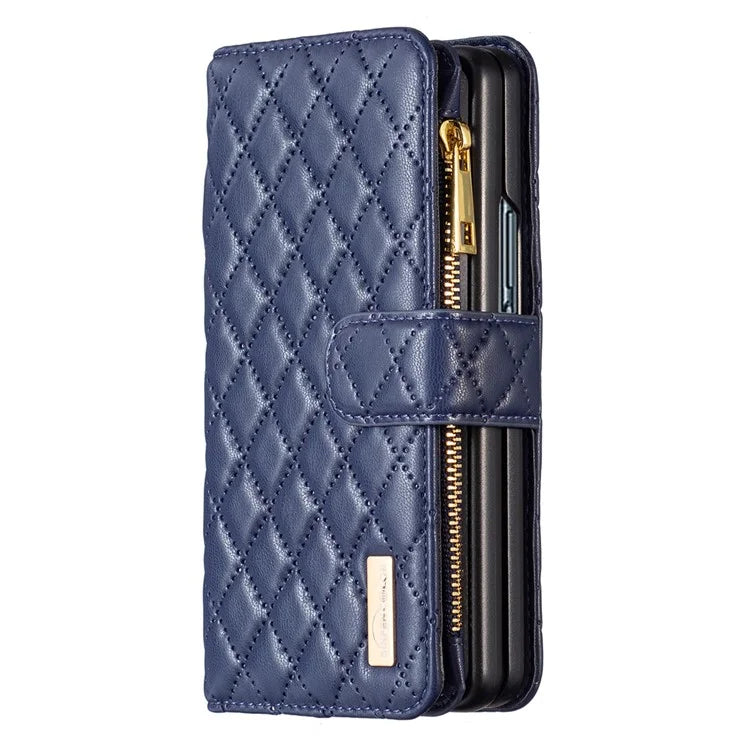 BINFEN COLOR For Samsung Galaxy Z Fold6 5G Case PU Leather Zipper Pocket Phone Cover