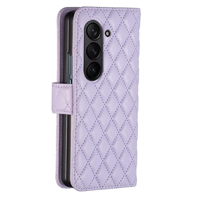 BINFEN COLOR For Samsung Galaxy Z Fold6 5G Case Rhombus Wallet PU Leather Phone Cover