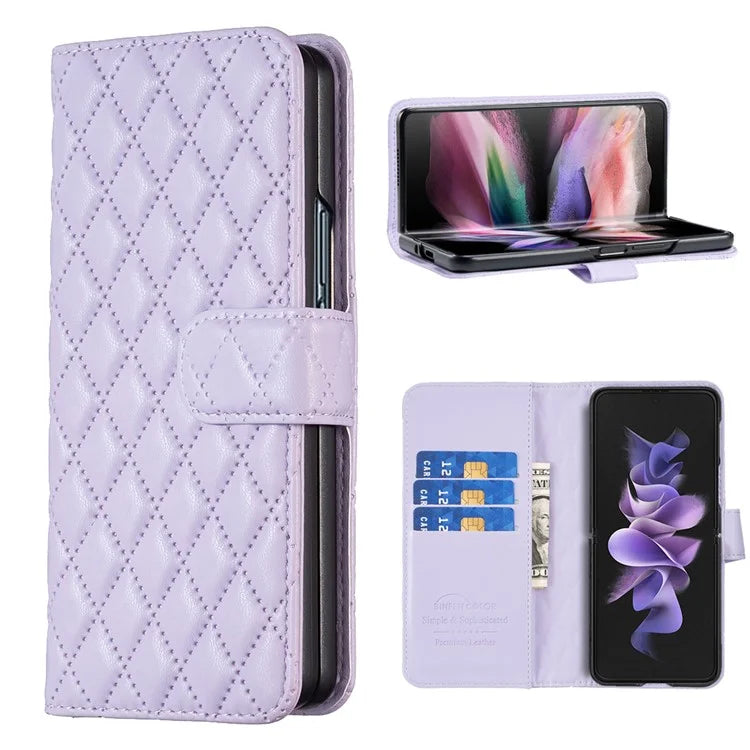 BINFEN COLOR For Samsung Galaxy Z Fold6 5G Case Rhombus Wallet PU Leather Phone Cover