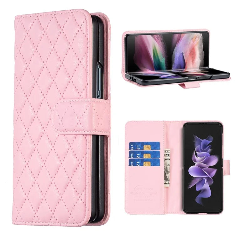 BINFEN COLOR For Samsung Galaxy Z Fold6 5G Case Rhombus Wallet PU Leather Phone Cover