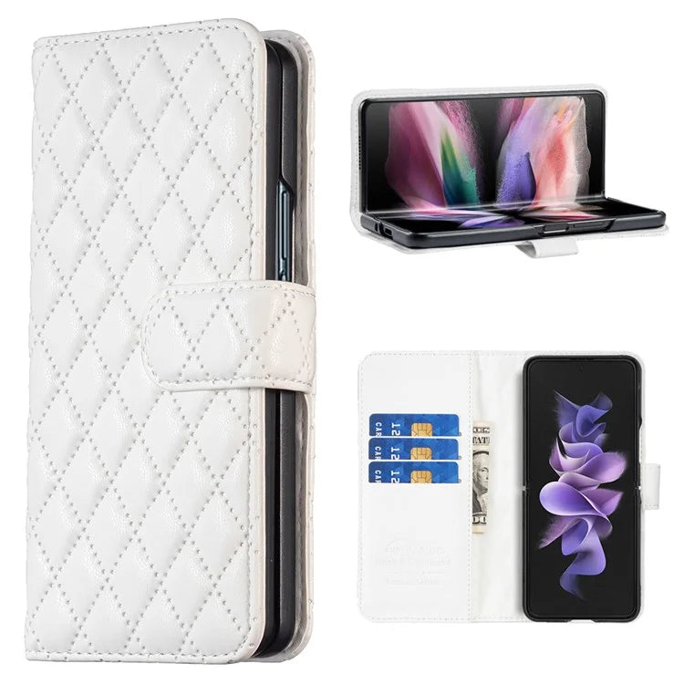 BINFEN COLOR For Samsung Galaxy Z Fold6 5G Case Rhombus Wallet PU Leather Phone Cover