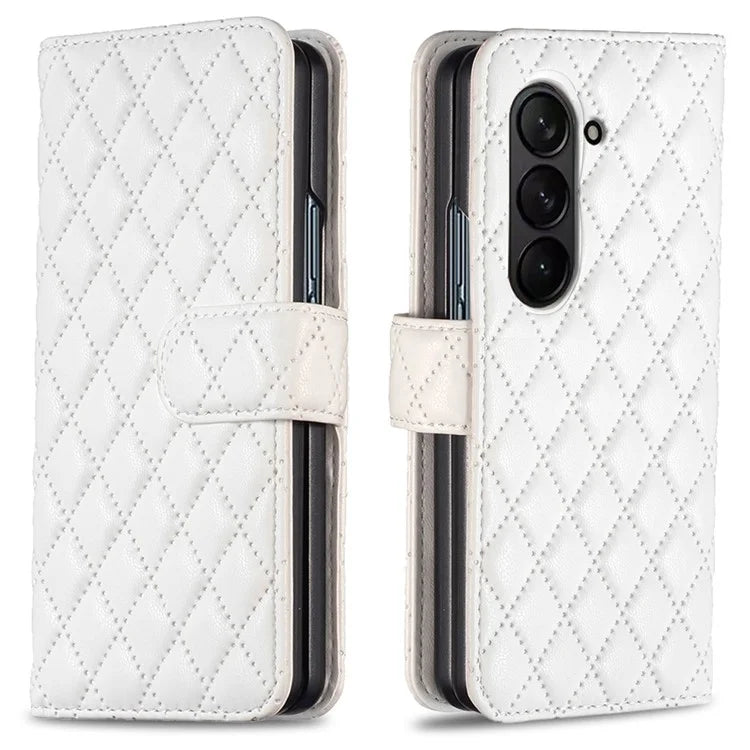 BINFEN COLOR For Samsung Galaxy Z Fold6 5G Case Rhombus Wallet PU Leather Phone Cover