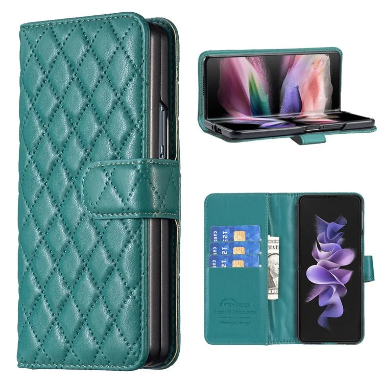 BINFEN COLOR For Samsung Galaxy Z Fold6 5G Case Rhombus Wallet PU Leather Phone Cover