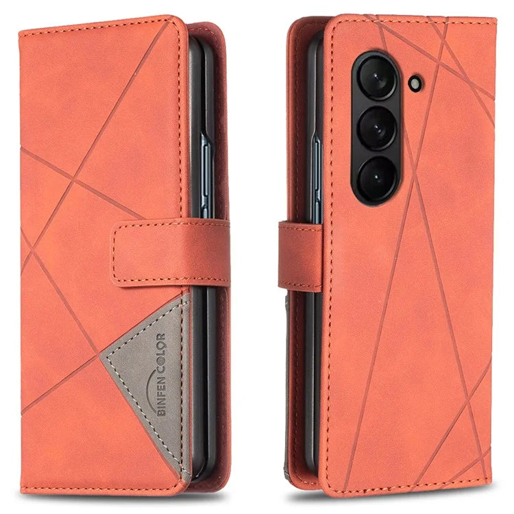 BINFEN COLOR BF05 For Samsung Galaxy Z Fold6 5G Case PU Leather Geometric Phone Cover