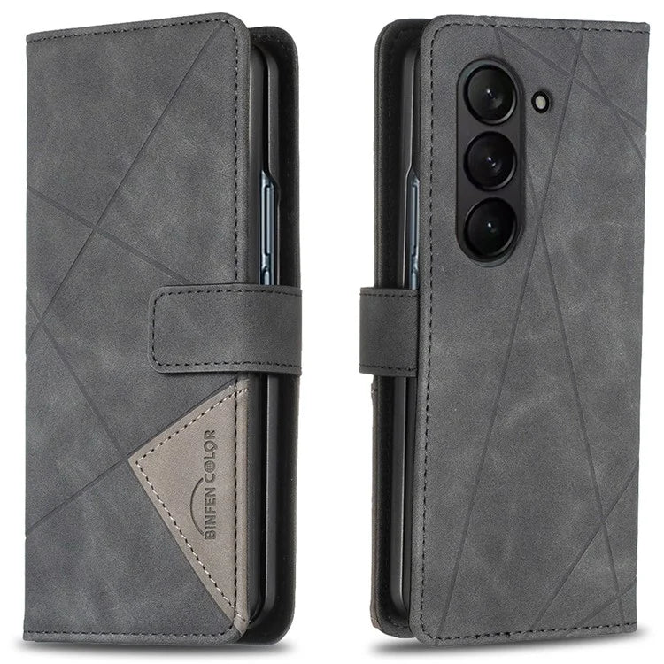 BINFEN COLOR BF05 For Samsung Galaxy Z Fold6 5G Case PU Leather Geometric Phone Cover