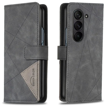 BINFEN COLOR BF05 For Samsung Galaxy Z Fold6 5G Case PU Leather Geometric Phone Cover