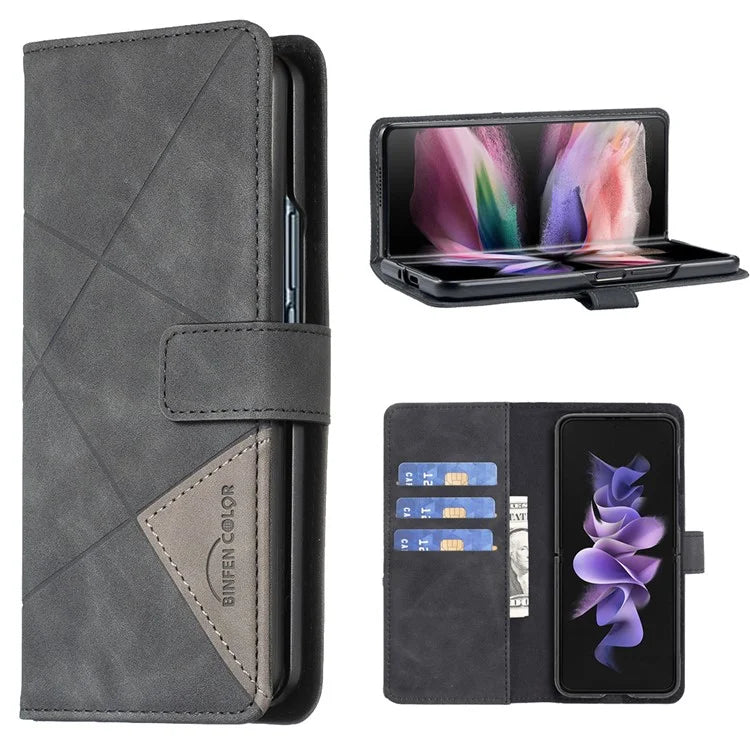 BINFEN COLOR BF05 For Samsung Galaxy Z Fold6 5G Case PU Leather Geometric Phone Cover