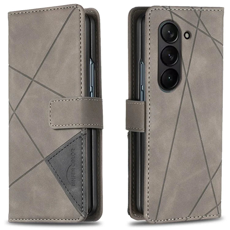 BINFEN COLOR BF05 For Samsung Galaxy Z Fold6 5G Case PU Leather Geometric Phone Cover