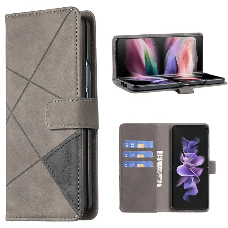 BINFEN COLOR BF05 For Samsung Galaxy Z Fold6 5G Case PU Leather Geometric Phone Cover
