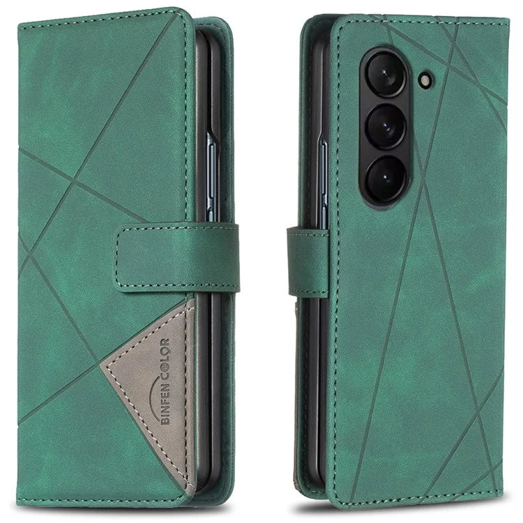 BINFEN COLOR BF05 For Samsung Galaxy Z Fold6 5G Case PU Leather Geometric Phone Cover