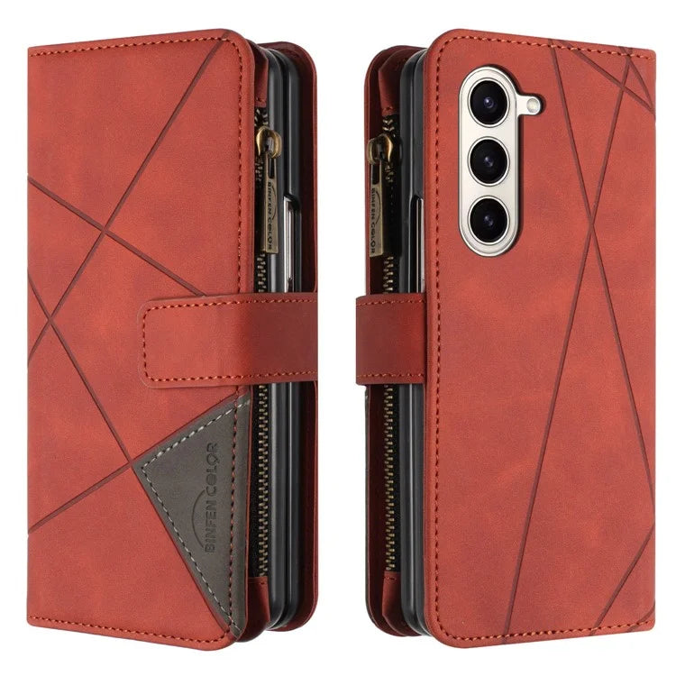 BINFEN COLOR For Samsung Galaxy Z Fold6 5G Case Zipper Pocket Wallet Leather Phone Cover
