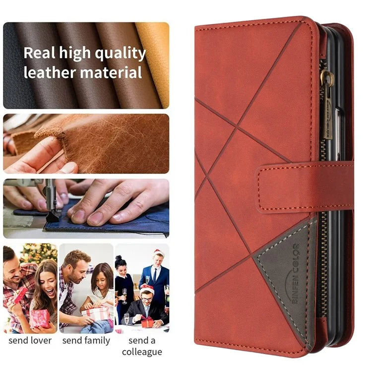 BINFEN COLOR For Samsung Galaxy Z Fold6 5G Case Zipper Pocket Wallet Leather Phone Cover