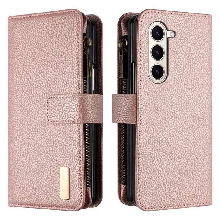 BINFEN COLOR For Samsung Galaxy Z Fold6 5G Case PU Leather Litchi Texture Zipper Phone Cover