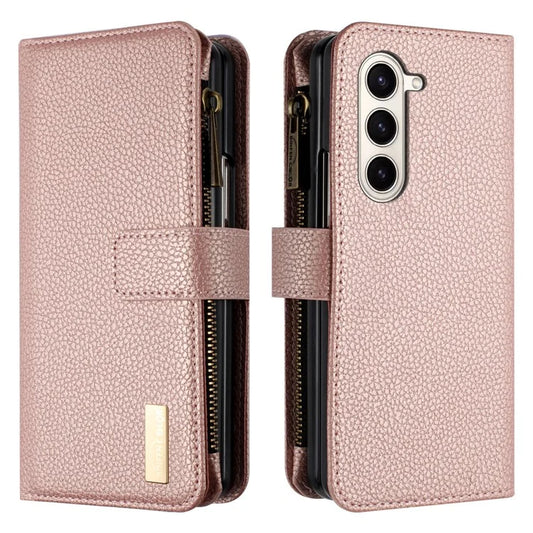 BINFEN COLOR For Samsung Galaxy Z Fold6 5G Case PU Leather Litchi Texture Zipper Phone Cover