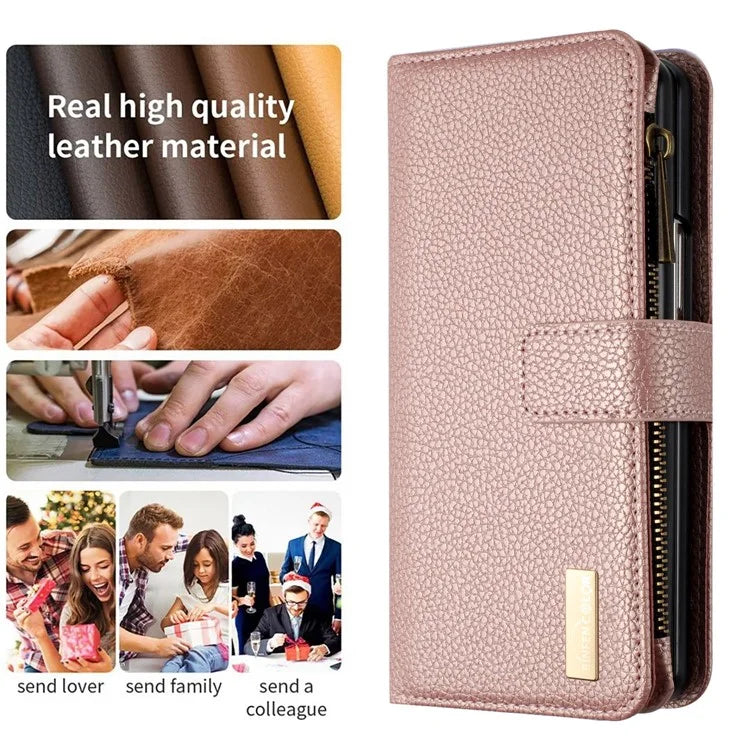 BINFEN COLOR For Samsung Galaxy Z Fold6 5G Case PU Leather Litchi Texture Zipper Phone Cover