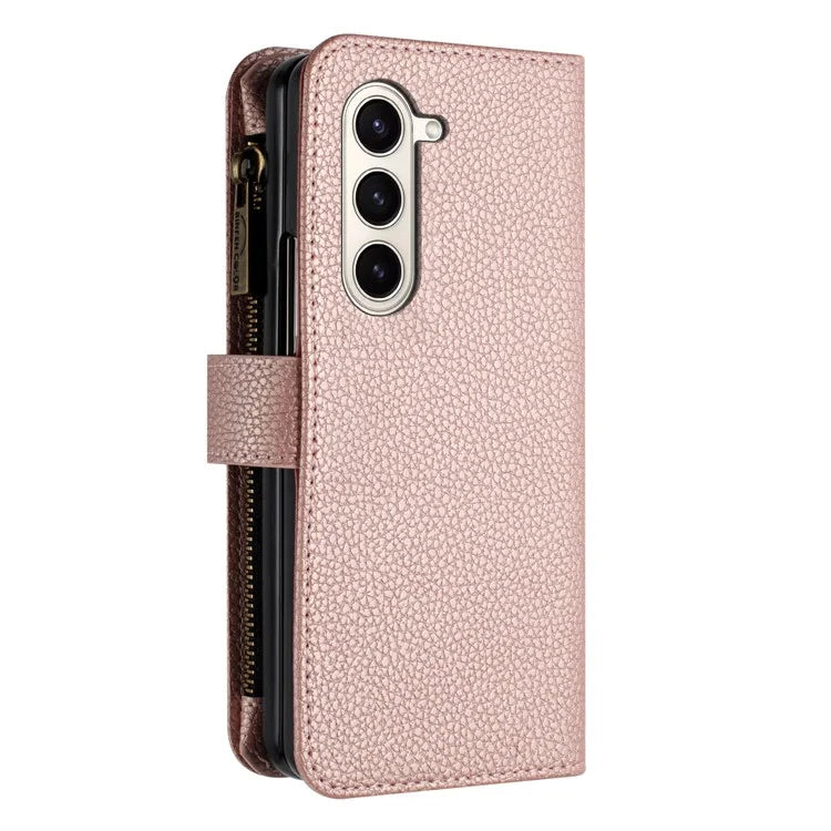 BINFEN COLOR For Samsung Galaxy Z Fold6 5G Case PU Leather Litchi Texture Zipper Phone Cover