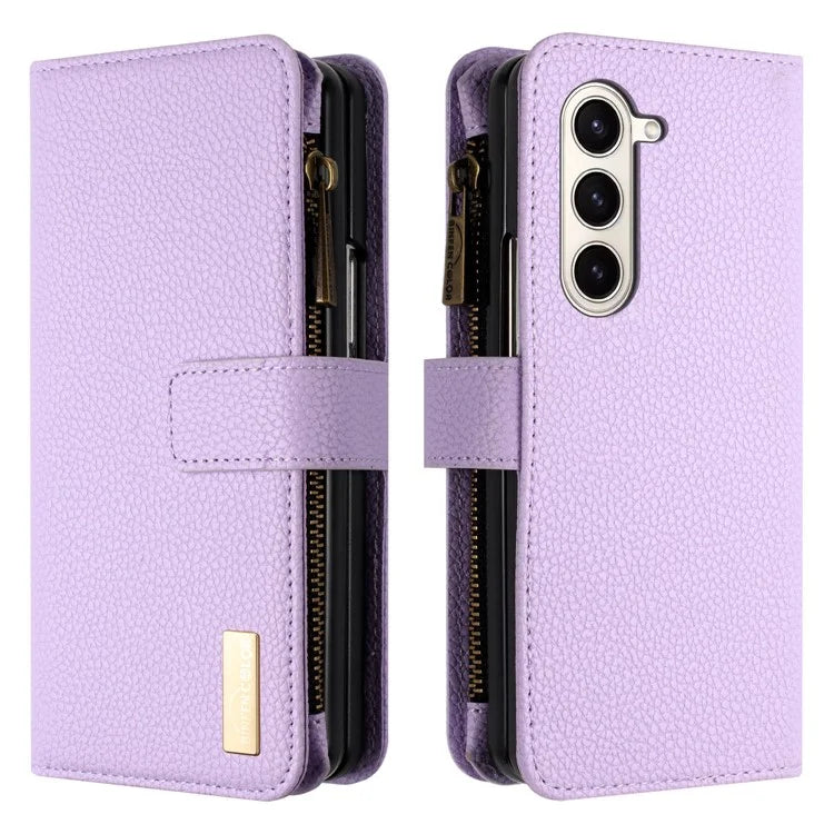 BINFEN COLOR For Samsung Galaxy Z Fold6 5G Case PU Leather Litchi Texture Zipper Phone Cover