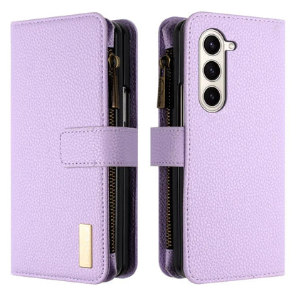 BINFEN COLOR For Samsung Galaxy Z Fold6 5G Case PU Leather Litchi Texture Zipper Phone Cover