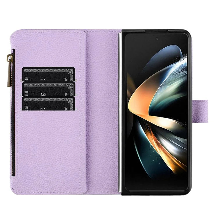 BINFEN COLOR For Samsung Galaxy Z Fold6 5G Case PU Leather Litchi Texture Zipper Phone Cover