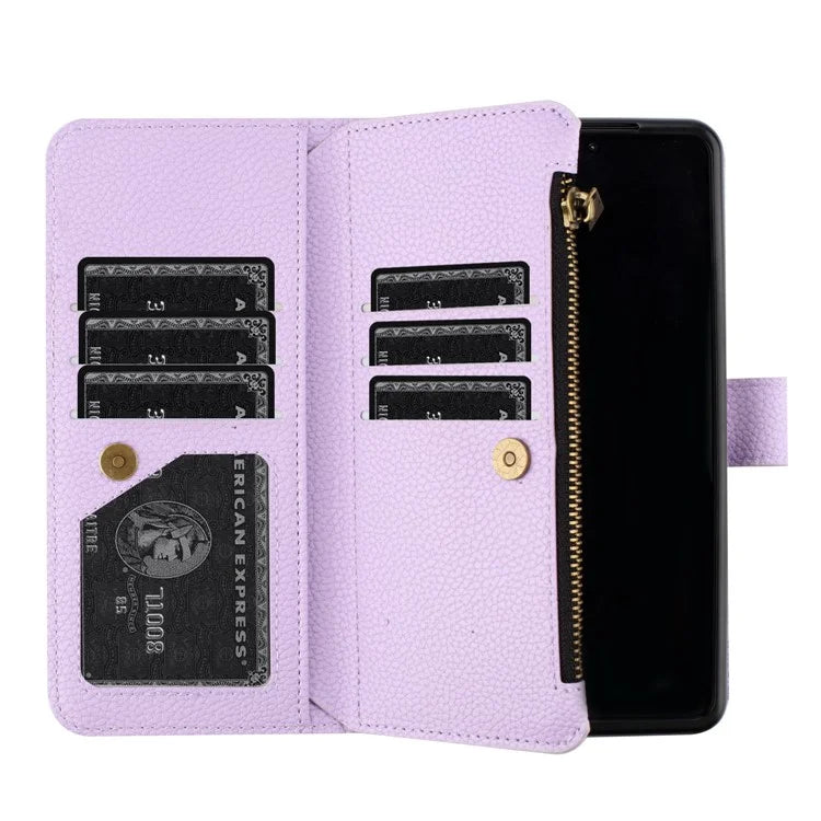 BINFEN COLOR For Samsung Galaxy Z Fold6 5G Case PU Leather Litchi Texture Zipper Phone Cover