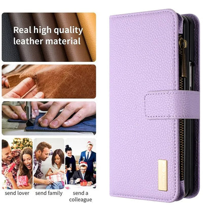 BINFEN COLOR For Samsung Galaxy Z Fold6 5G Case PU Leather Litchi Texture Zipper Phone Cover
