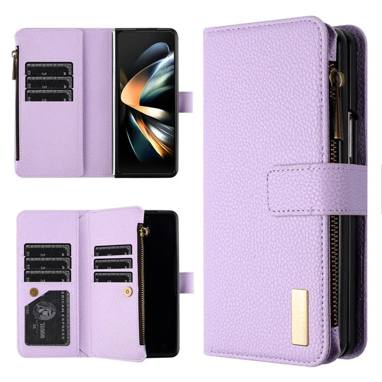 BINFEN COLOR For Samsung Galaxy Z Fold6 5G Case PU Leather Litchi Texture Zipper Phone Cover