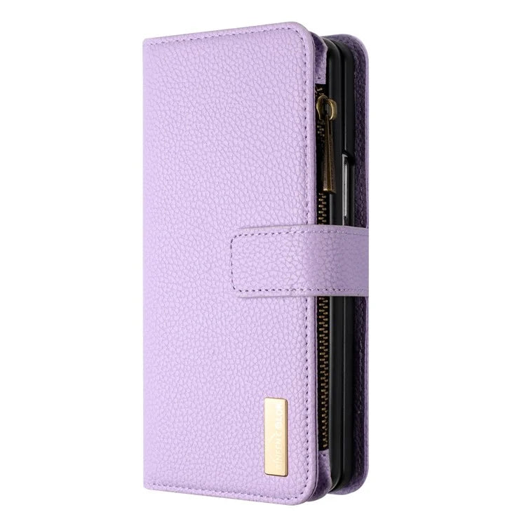BINFEN COLOR For Samsung Galaxy Z Fold6 5G Case PU Leather Litchi Texture Zipper Phone Cover
