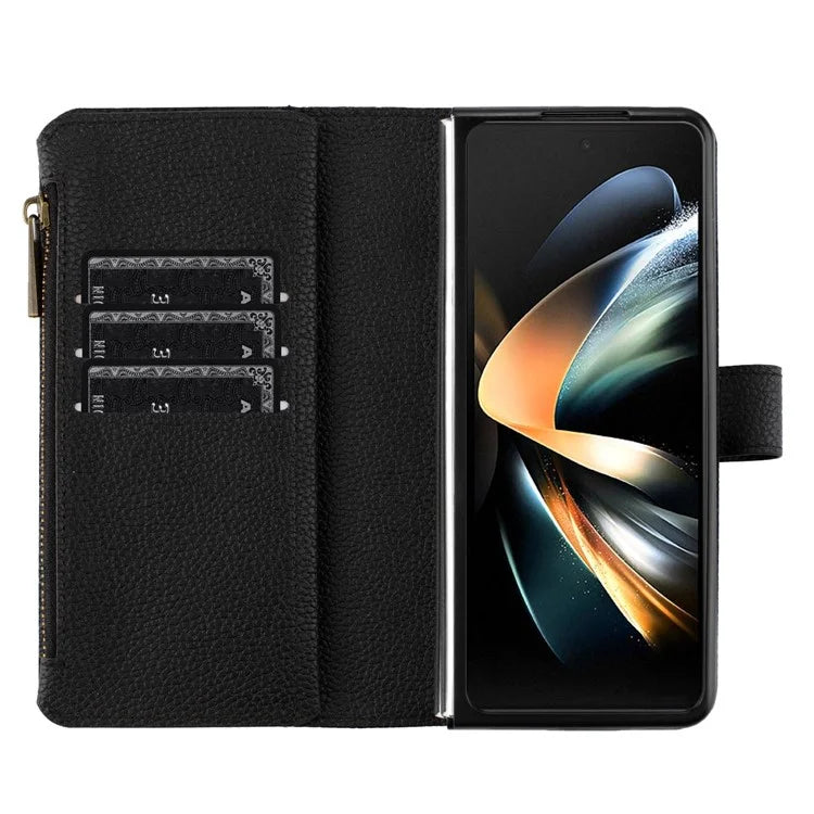 BINFEN COLOR For Samsung Galaxy Z Fold6 5G Case PU Leather Litchi Texture Zipper Phone Cover