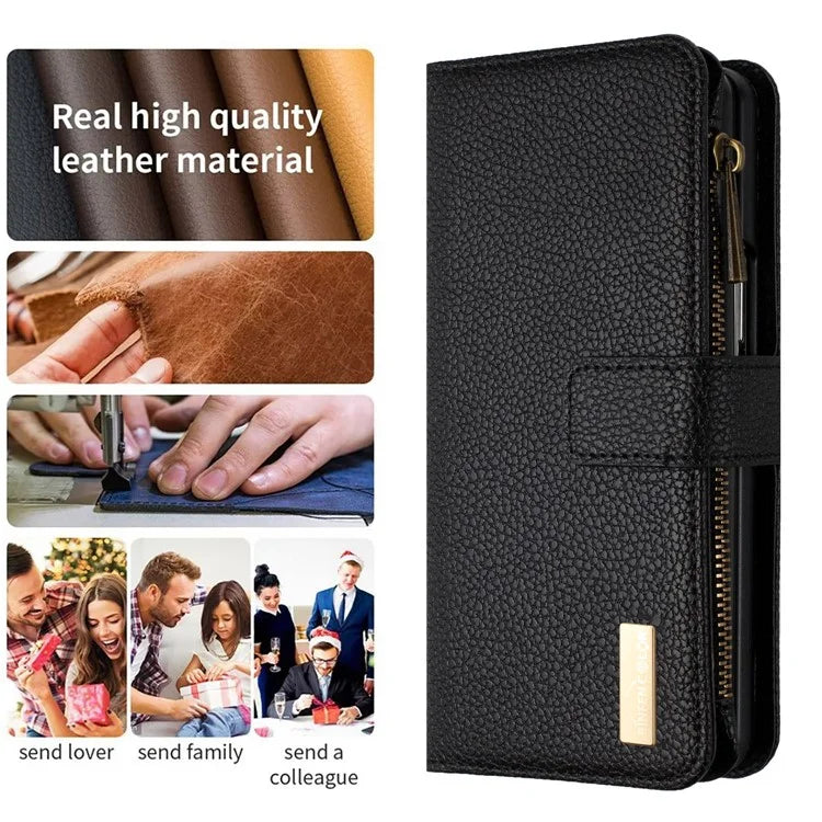 BINFEN COLOR For Samsung Galaxy Z Fold6 5G Case PU Leather Litchi Texture Zipper Phone Cover