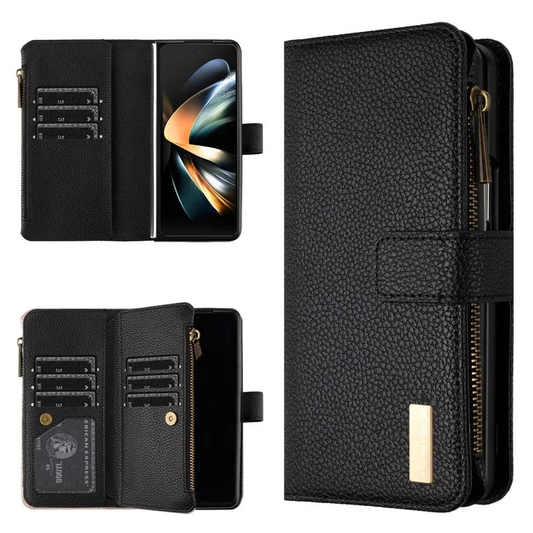 BINFEN COLOR For Samsung Galaxy Z Fold6 5G Case PU Leather Litchi Texture Zipper Phone Cover
