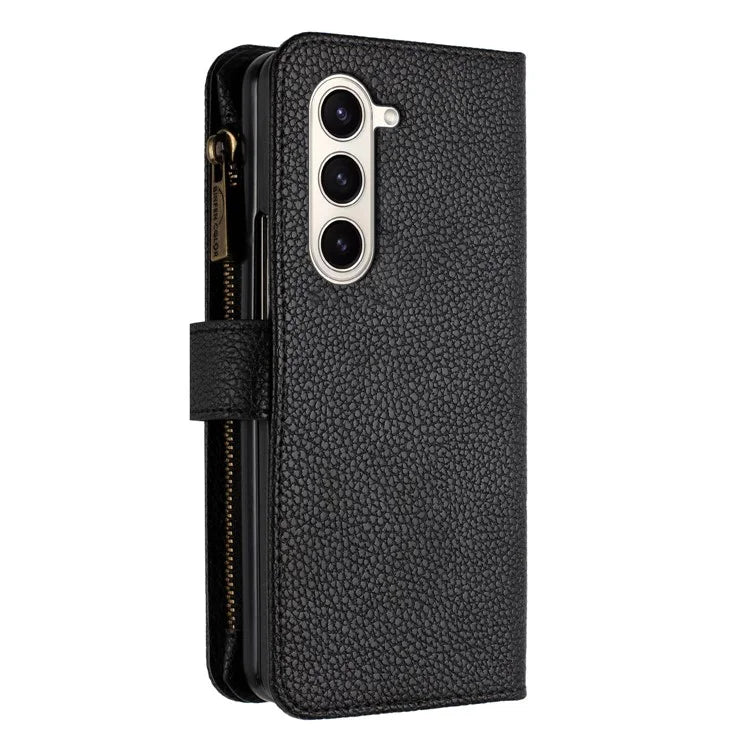 BINFEN COLOR For Samsung Galaxy Z Fold6 5G Case PU Leather Litchi Texture Zipper Phone Cover