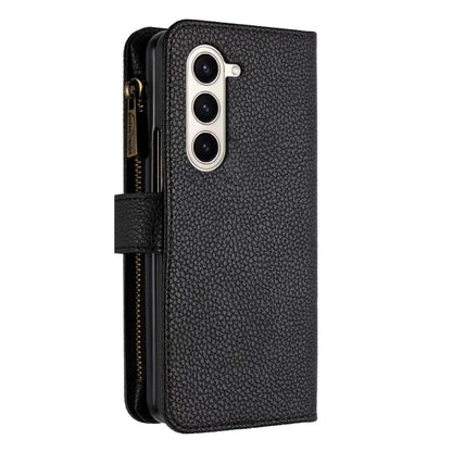 BINFEN COLOR For Samsung Galaxy Z Fold6 5G Case PU Leather Litchi Texture Zipper Phone Cover