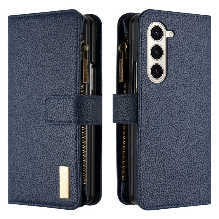 BINFEN COLOR For Samsung Galaxy Z Fold6 5G Case PU Leather Litchi Texture Zipper Phone Cover