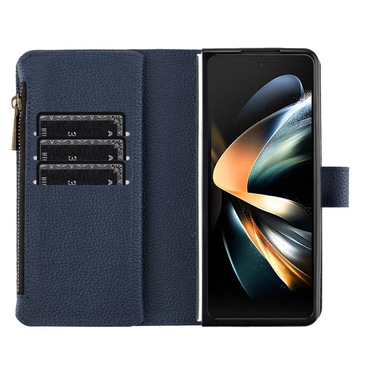 BINFEN COLOR For Samsung Galaxy Z Fold6 5G Case PU Leather Litchi Texture Zipper Phone Cover